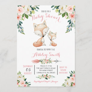 Girls Woodland fox Baby Shower Invitations Kaart