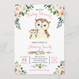 Girls Woodland owl Baby Shower Invitations Kaart