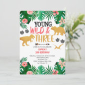 Girl's Young Wild & Three Dinosaur 3e verjaardag Kaart (Staand voorkant)