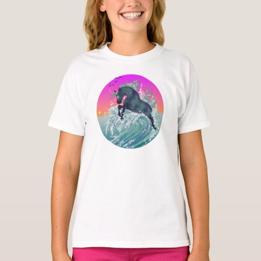 Girl's Youth Unicorn Shirt "Medium" in Neon Yellow (Voorkant)