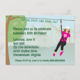 Girls Zip Line Lining Birthday Party Invites Kaart