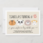 Girls Zoo Animal Emoji Thema Verjaardagsfeestje Kaart (Voorkant)