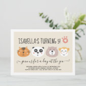 Girls Zoo Animal Emoji Thema Verjaardagsfeestje Kaart (Staand voorkant)