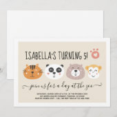 Girls Zoo Animal Emoji Thema Verjaardagsfeestje Kaart (Voorkant / Achterkant)