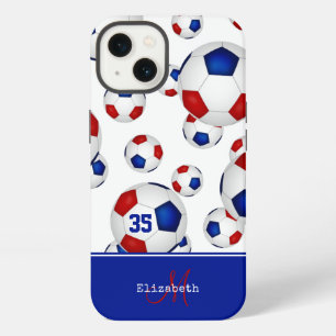 girlsachtige rode witte blauwe voetballen geperson iPhone 13 hoesje