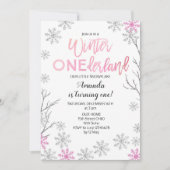 GIRLWinter ONEderland Pink Birthday Invite Kaart (Voorkant)
