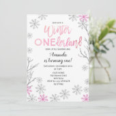 GIRLWinter ONEderland Pink Birthday Invite Kaart (Staand voorkant)