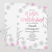 GIRLWinter ONEderland Pink Birthday Invite Kaart (Voorkant / Achterkant)