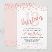 Girly 13th Birthday Roos Gold Glitter Confetti Kaart (Voorkant / Achterkant)