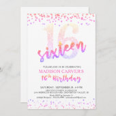 Girly 16e Verjaardag Roze Paarse Glitter Confetti Kaart (Voorkant / Achterkant)