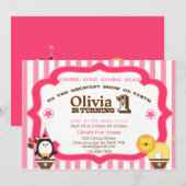 Girly 1st Birthday Circus Uitnodiging (Voorkant / Achterkant)