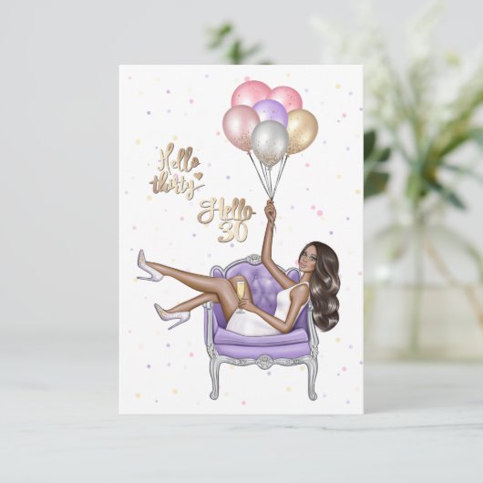Girly 30th Birthday Party Invitation Kaart (Staand voorkant)
