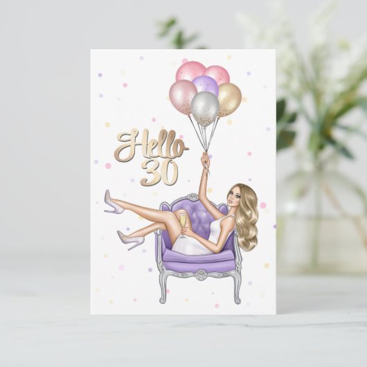 Girly 30th Birthday Party Invitation Kaart (Staand voorkant)