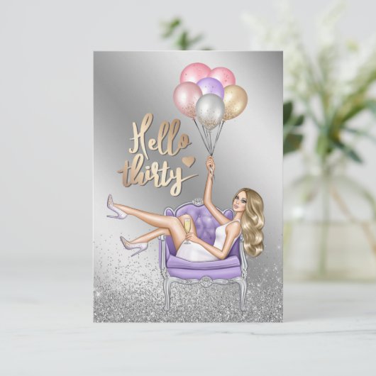 Girly 30th Birthday Party Invitation Kaart (Staand voorkant)