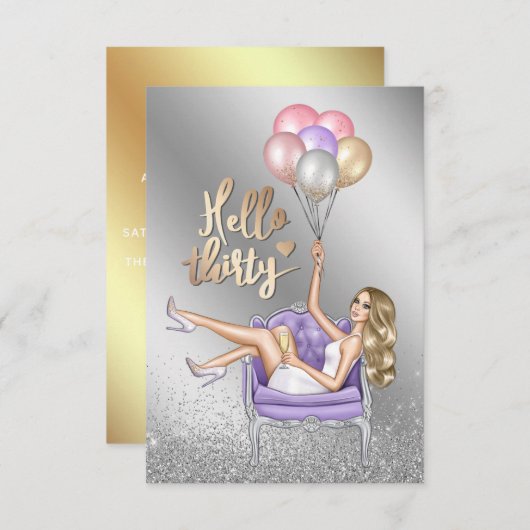 Girly 30th Birthday Party Invitation Kaart (Voorkant / Achterkant)