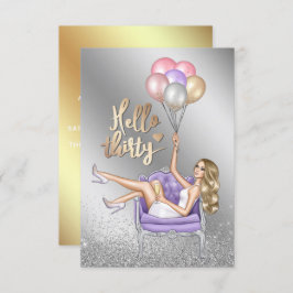 Girly 30th Birthday Party Invitation Kaart