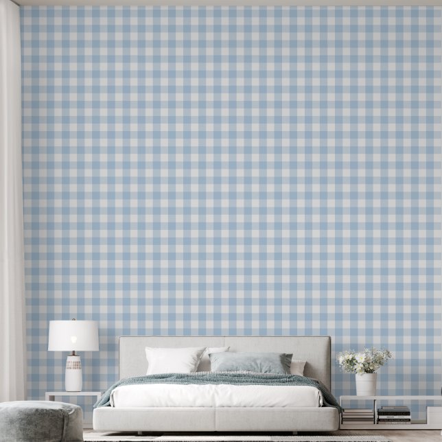 Girly 3" Licht Baby Blauw Gingham Buffalo Check Behang (Slaapkamer)