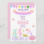 Girly 4 en Fabulous Birthday Party Kaart (Voorkant / Achterkant)