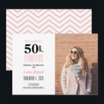 Girly 50 en Fabulous 50th Birthday Party Kaart<br><div class="desc">Een elegante, moderne, 50e verjaardag fotokaart uitnodiging die u kunt personaliseren en verzenden voor uw vijftigste verjaardag feestviering. De zin "50 and Fabulous" is gericht op de kaart. Vervang het monster afbeelding door een eigen afbeelding. De roze en zwarte tekstkleuren kunnen worden gewijzigd met behulp van het bewerkingsmenu. Op de...</div>