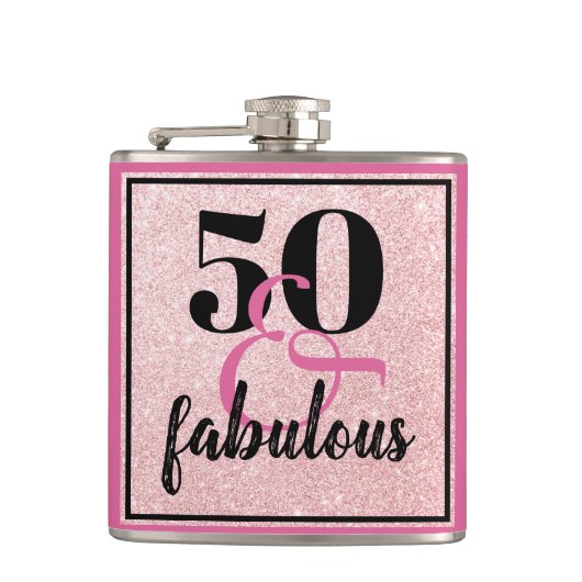 Girly 50 & Fabulous Birthday Pink Glitter Heupfles (Voorkant)