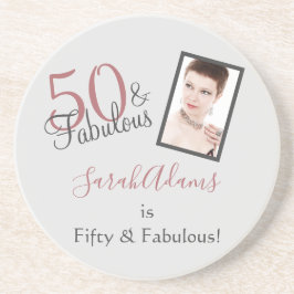Girly 50 & Fabulous Birthday Roos Gold Photo Zandsteen Onderzetter