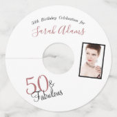 Girly 50 & Fabulous Roos Gouden Verjaardag Fotofee Wijnglaslabel (Voorkant)