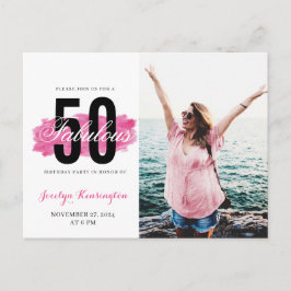 Girly 50e verjaardag hete roze waterverf foto briefkaart
