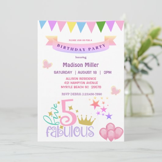 Girly 5 en Fabulous Birthday Party Kaart (Staand voorkant)