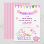 Girly 5 en Fabulous Birthday Party Kaart (Voorkant / Achterkant)