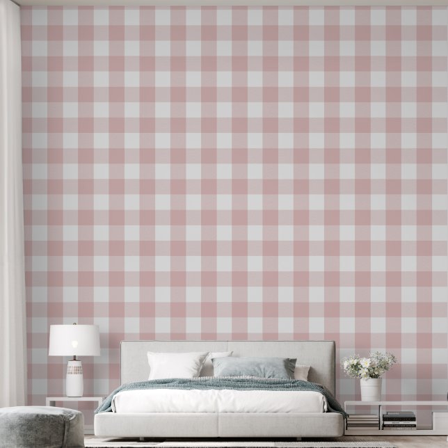Girly 6 "Lichtroze Gingham Buffalo Check Behang (Slaapkamer)