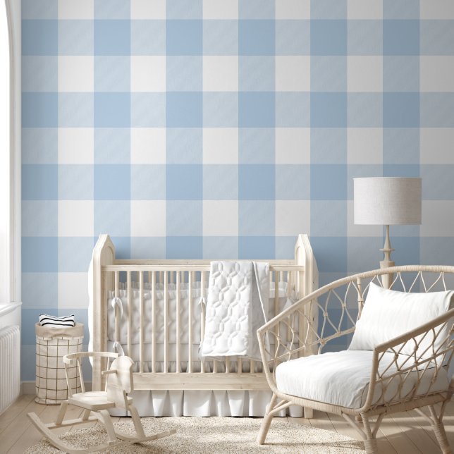 Girly 6" Light Baby Blue Gingham Buffalo Check Behang (Kinderen)
