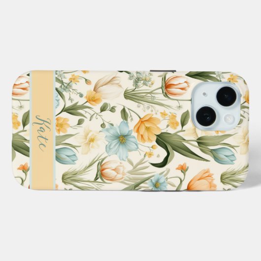 Girly Aangepaste Naam Lente Boeket | Pastelbloemen Case-Mate iPhone Case (Achterkant (horizontaal))