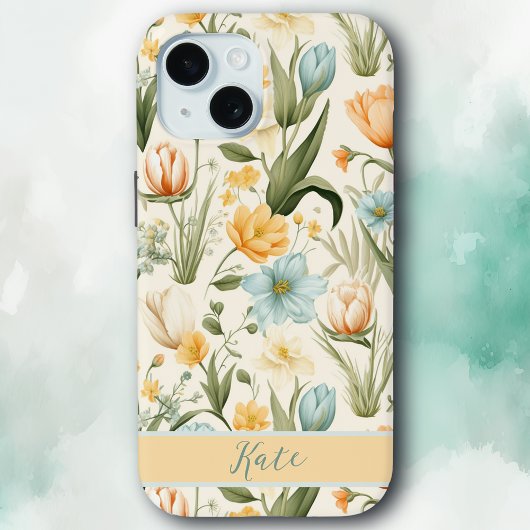 Girly Aangepaste Naam Lente Boeket | Pastelbloemen Case-Mate iPhone Case