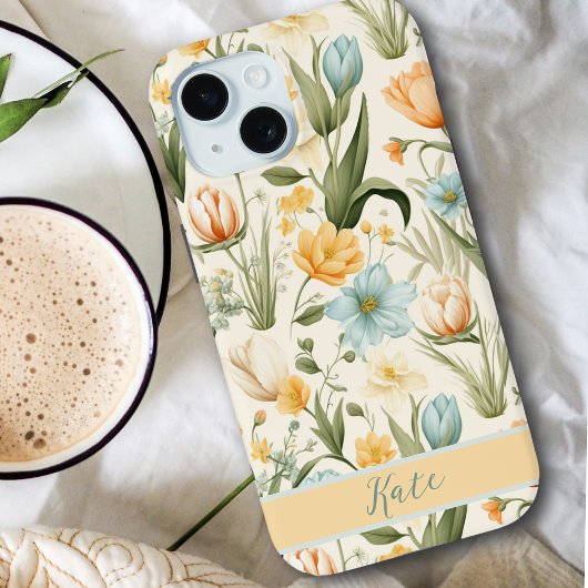 Girly Aangepaste Naam Lente Boeket | Pastelbloemen Case-Mate iPhone Case