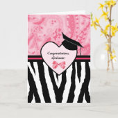 Girly Afstuderen Felicitaties Zebra Pattern Kaart (Gele Bloem)