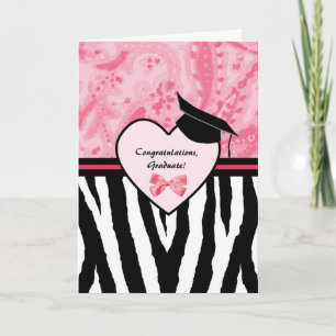 Girly Afstuderen Felicitaties Zebra Pattern Kaart
