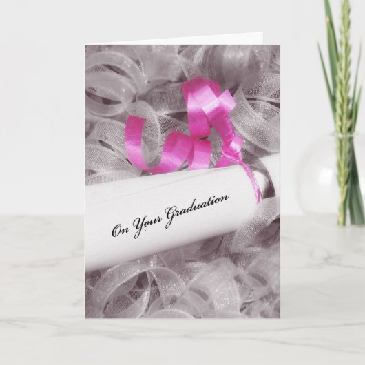 Girly Afstuderen gefeliciteerd met roze lint Kaart (Voorkant)