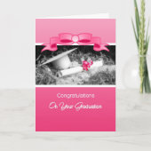 Girly Afstuderen Gefeliciteerd Pink Riboon Kaart (Voorkant)