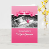 Girly Afstuderen Gefeliciteerd Pink Riboon Kaart (Gele Bloem)