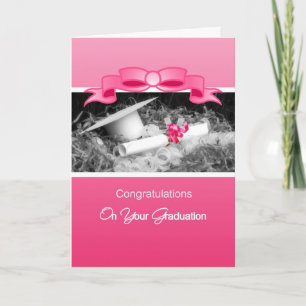 Girly Afstuderen Gefeliciteerd Pink Riboon Kaart