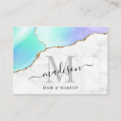 Girly Agate Gold Glitter Marble Monogram Makeup Visitekaartje (Voorkant)