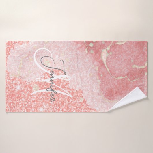 Girly Agate Pink Glitter Blush Monogram Badhanddoek (Badhanddoek)