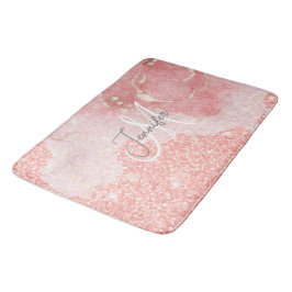 Girly Agate Pink Glitter Blush Monogram Badmat