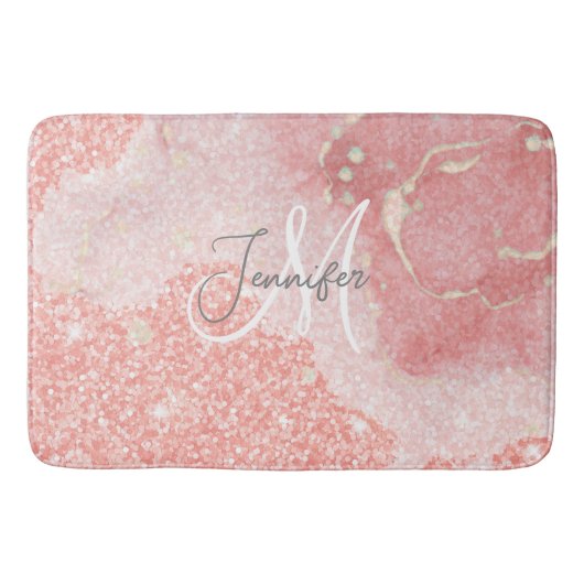 Girly Agate Pink Glitter Blush Monogram Badmat (Voorkant)