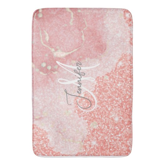 Girly Agate Pink Glitter Blush Monogram Badmat (Voorkant Verticaal)