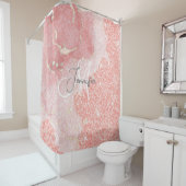 Girly Agate Pink Glitter Blush Monogram Douchegordijn (In situ)