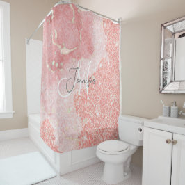 Girly Agate Pink Glitter Blush Monogram Douchegordijn