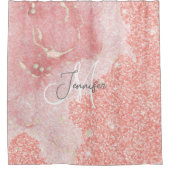 Girly Agate Pink Glitter Blush Monogram Douchegordijn (Voorkant)