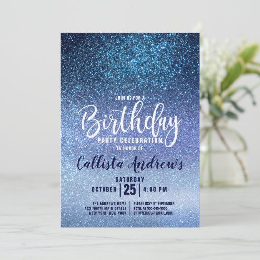 Girly Aqua Baby Blue Triple Glitter Ombre Verjaard Kaart (Staand voorkant)