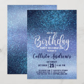 Girly Aqua Baby Blue Triple Glitter Ombre Verjaard Kaart (Voorkant / Achterkant)